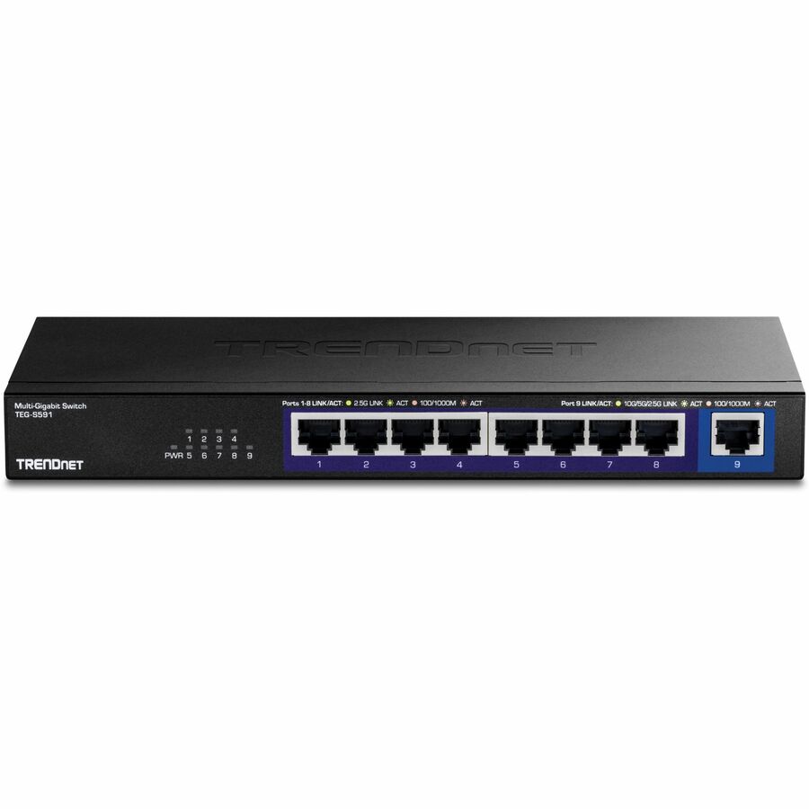 TRENDnet 9-Port Multi-Gig Switch, TEG-S591, 8 x 2.5G RJ-45 Ports, 1 x 10G RJ-45 Port, 60Gbps Switching Capacity, Lifetime Protection, Black