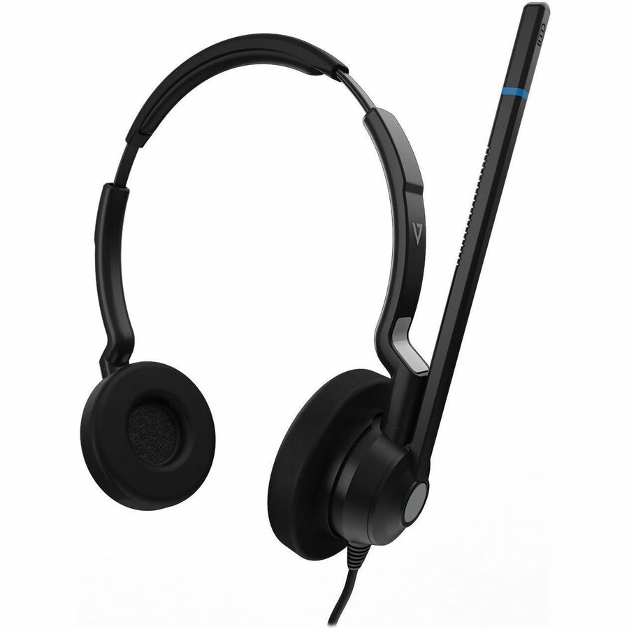 V7 HQ511 QD Call Center Headset - Stereo - Wired - On-ear - Binaural - Poly Compatible Quick Disconnect - Noise Cancelling Microphone - Black