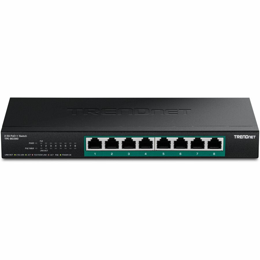 TRENDnet 8-Port 2.5G PoE++ Switch, TPE-BG380, 8 x 2.5GB PoE++ Ports, 230W Poe Power Budget, 40Gbps Switching Capacity, NDAA + TAA Compliant, Lifetime TRENDnet Protection