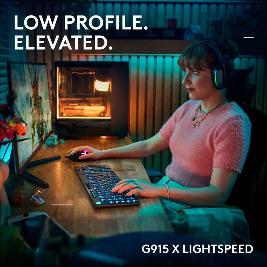 Logitech G915 X LIGHTSPEED Low-Profile Wireless Gaming Keyboard, Double-Shot PBT Keycaps, Fully Programmable Keys, RGB Backlighting, Sleek Aluminum Finishing, GL Red Linear Switches - PC/Mac