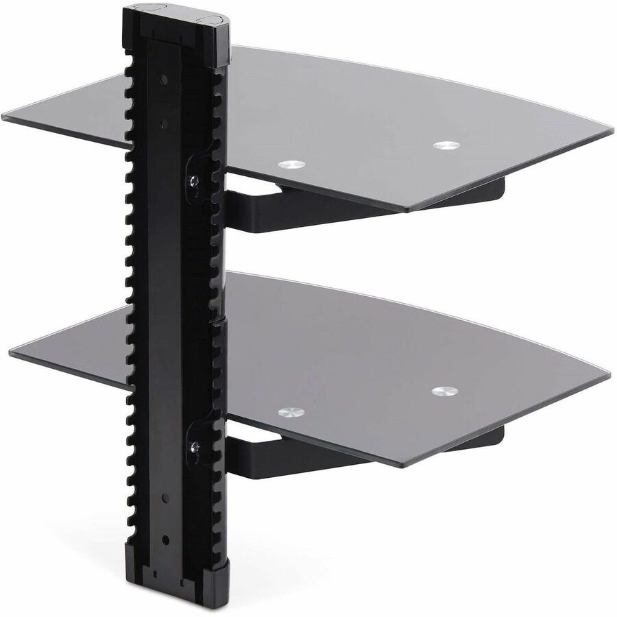 StarTech.com Dual Floating Wall-Mounted AV Shelves, Adjustable Height Shelf For Under TV A/V Equipment, Black Tempered Glass Shelves