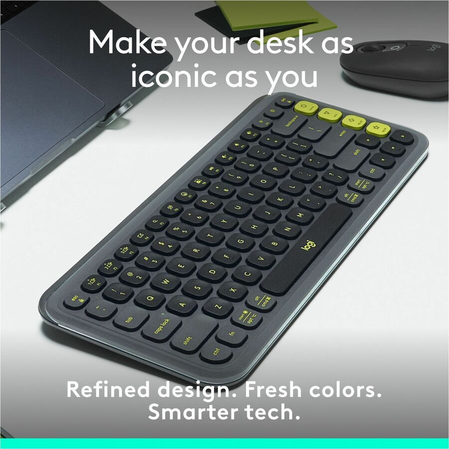 Logitech POP ICON KEYS Wireless Bluetooth Keyboard, Comfortable Typing, Programmable Keys, Easy-Switch Between up to 3 Devices (Graphite & Green)