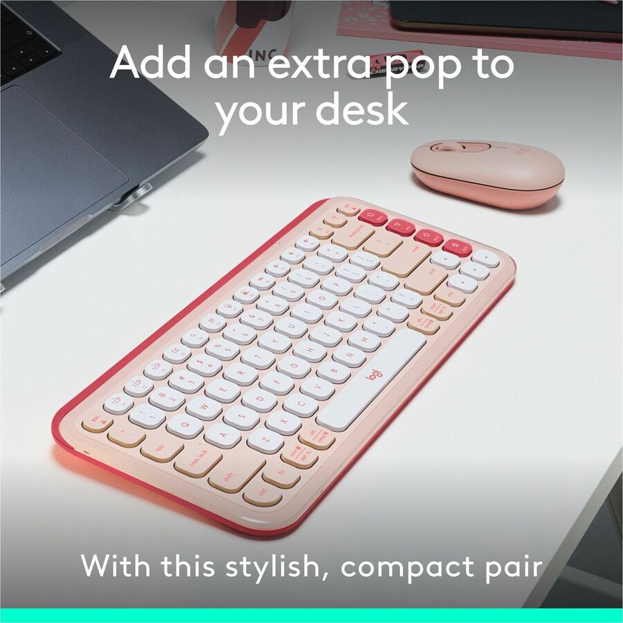 Logitech POP ICON COMBO, Bluetooth Keyboard and Mouse Combo, Comfortable Typing, Programmable Keys and Buttons, Quiet Clicks (Rose & Off-white)