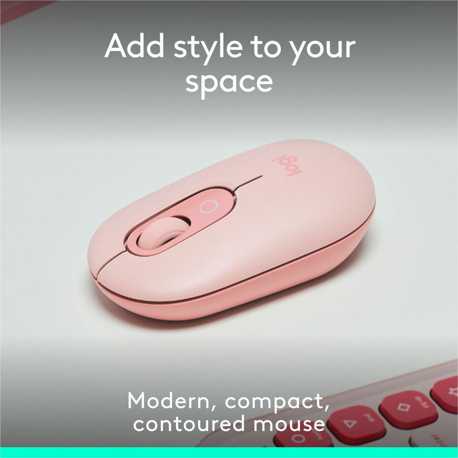 Logitech POP Mouse, Compact and Portable Wireless Bluetooth Mouse With Programmable Buttons and Quiet Clicks, Easy-Switch Between up to 3 Devices, Rose