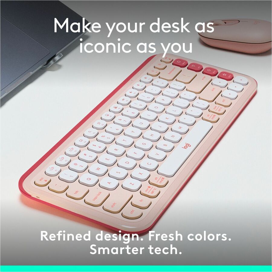 Logitech POP ICON KEYS Wireless Bluetooth Keyboard, Comfortable Typing, Programmable Keys, Easy-Switch Between up to 3 Devices (Rose & Off-white)