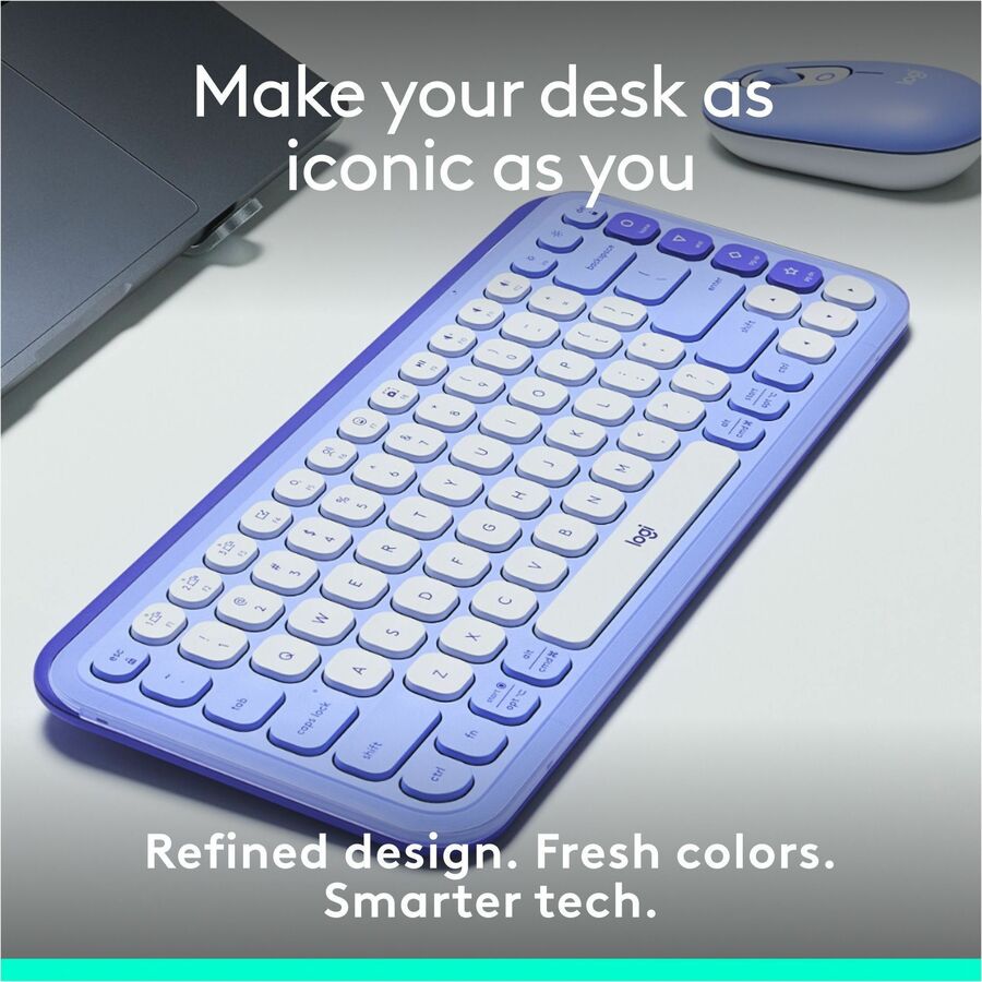 Logitech POP ICON KEYS Wireless Bluetooth Keyboard, Comfortable Typing, Programmable Keys, Easy-Switch Between up to 3 Devices (Lilac & Off-white)