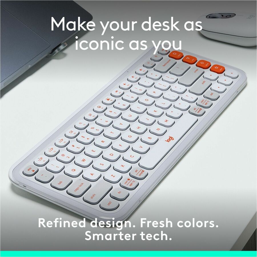 Logitech POP ICON KEYS Wireless Bluetooth Keyboard, Comfortable Typing, Programmable Keys, Easy-Switch Between up to 3 Devices (Off-white & Orange)