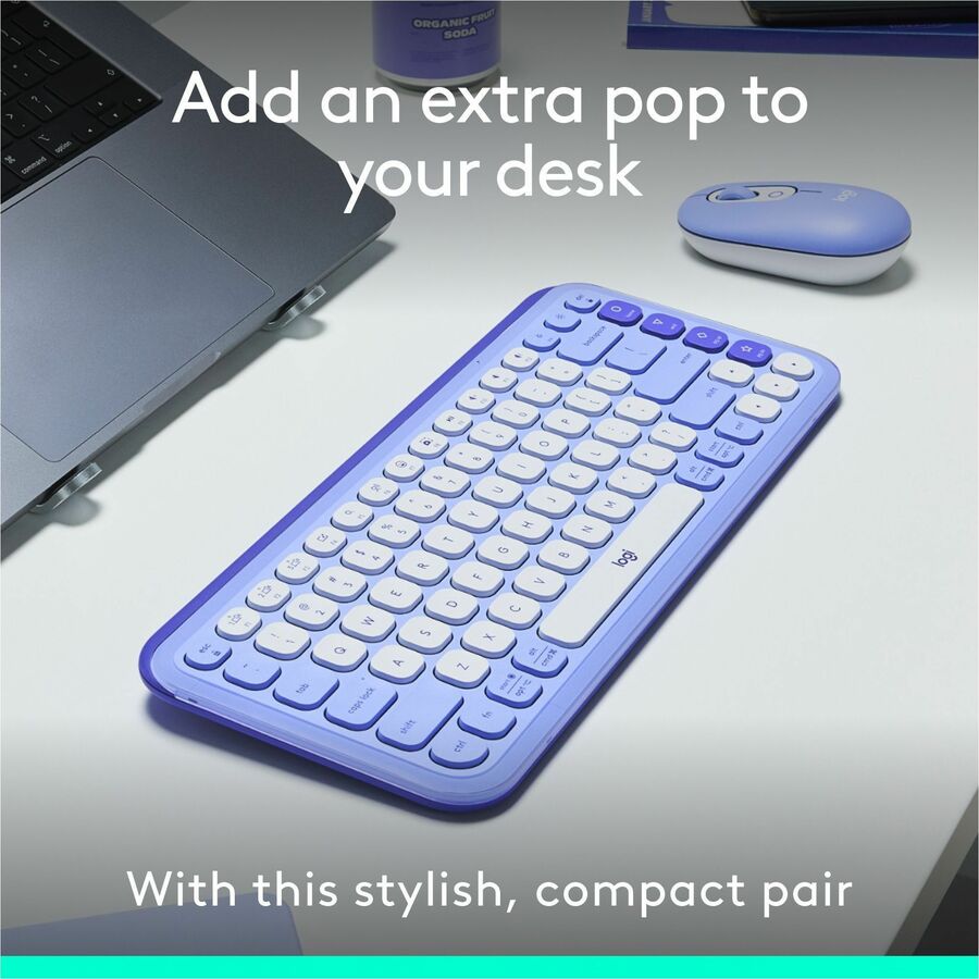 Logitech POP ICON COMBO, Bluetooth Keyboard and Mouse Combo, Comfortable Typing, Programmable Keys and Buttons, Quiet Clicks (Lilac & Off-white)