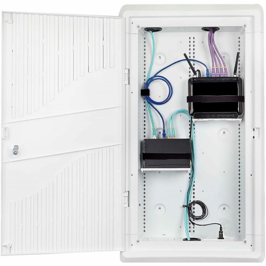 StarTech.com 28in Wall-Mount Media Enclosure, Cable Management Box for Network Distribution, Mounting Fixtures/Modules Included, White